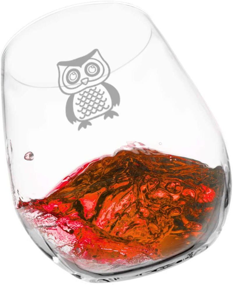 Cute Owl Wine Glass Set of 4 | Stemless Wine Glasses with 4 Unique Loveable Owls | 15 oz. Owl Decor Glasses | Makes Fun Owl for Women | Great Owl Kitchen Decor or New Home Gift Ideas | USA Made Home & Garden > Decor > Seasonal & Holiday Decorations DU VINO   