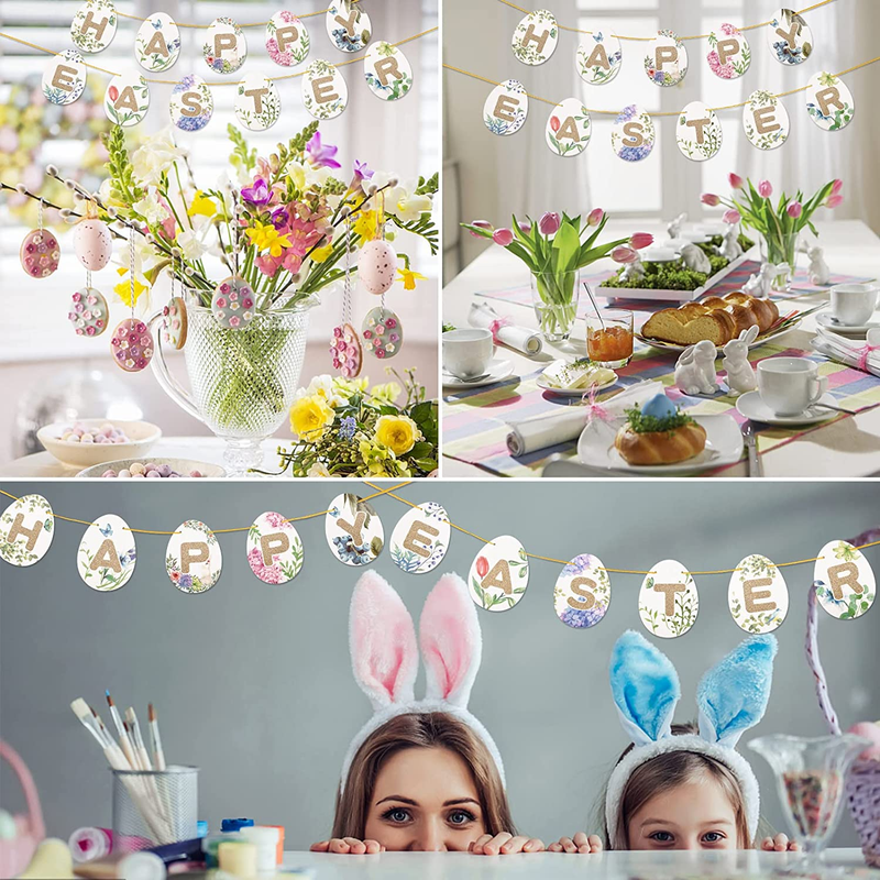 Easter Decorations for the Home Banner,No DIY Happy Easter Egg Paper Hanging Bunting Garland Easter Decor,Spring Themed Party Favors Supplies,Farmhouse Banner Sign Wall Banner Easter Party Decoration Home & Garden > Decor > Seasonal & Holiday Decorations Innge   
