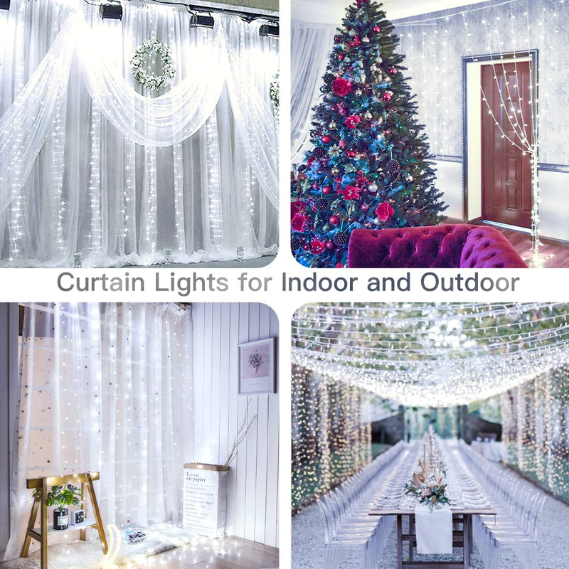 Ollny Curtain Christmas Lights Fairy String Twinkle Lights 6.6FT 8 Lighting Modes USB Remote Dimmable LED Cool White Light for Bedroom Wedding Party Home Thanksgiving Outdoor Indoor Dorm Wall Home & Garden > Decor > Seasonal & Holiday Decorations& Garden > Decor > Seasonal & Holiday Decorations Ollny   