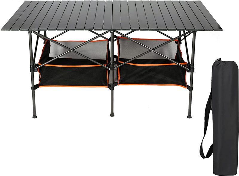 Kinchoix Outdoor Folding Table Portable Camping Table with Mesh Storage Bag Ultralight Aluminum Square Camp Table in a Bag for Picnic RV Fold Travel Home Use