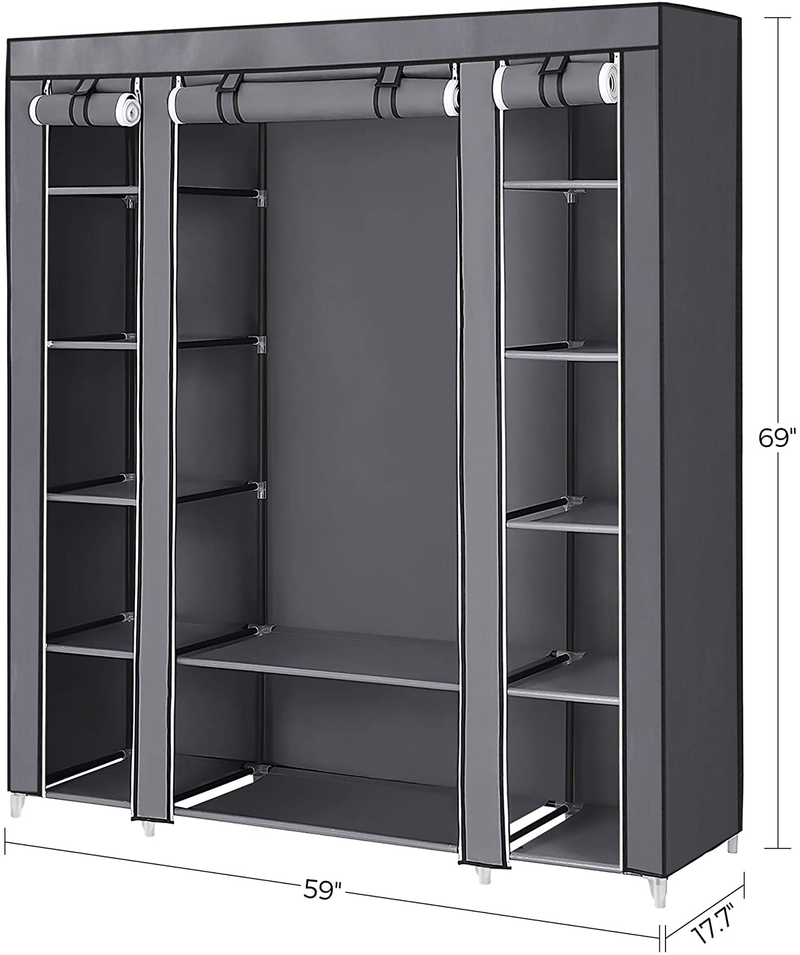 SONGMICS 59 Inch Closet Organizer Wardrobe Closet Portable Closet shelves, Closet Storage Organizer with Non-woven Fabric, Quick and Easy to Assemble, Extra Strong and Durable, Gray ULSF03G Furniture > Cabinets & Storage > Armoires & Wardrobes SONGMICS   
