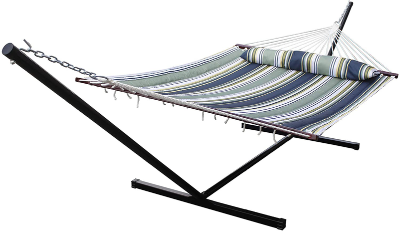 HENG FENG 2 Person Hammock ,10-12 FT Double Quilted Fabric Hammock with Spreader Bars,Hammock Without Stand,Without Chain,Blue & Aqua Home & Garden > Lawn & Garden > Outdoor Living > Hammocks HENG FENG   