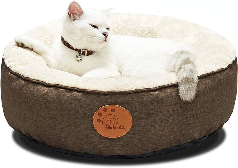 HACHIKITTY Washable Donut Cat Bed Round, Cat Beds Indoor Cats Medium, Big Cat Bed Machine Washable, 24