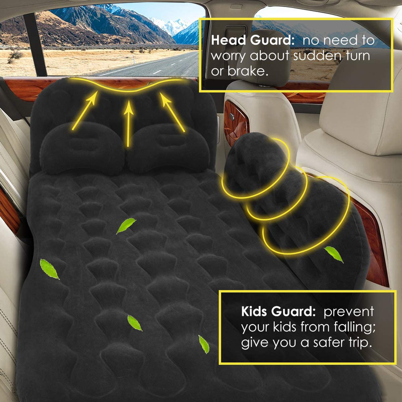 Grassman Inflatable Car Air Mattress, Portable Dirt-Resiatant Car Travel Bed with Two Pillows, Universal SUV Extended Car Air Bed with Air-Pump for Travel, Hiking, Trip and Other Outdoor Activities