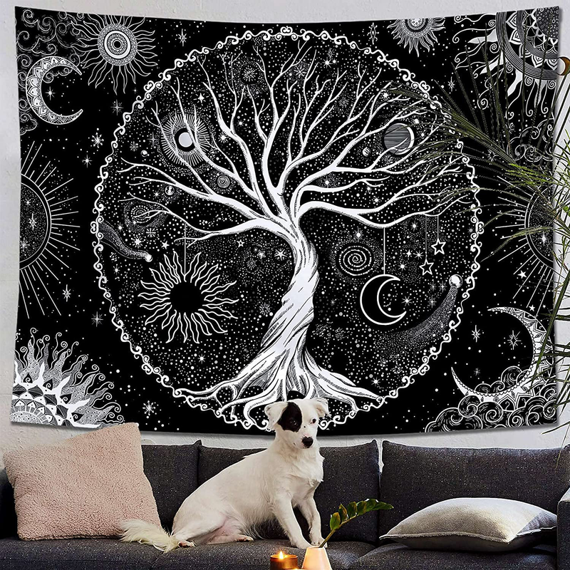 Spenlife Tree of Life Tapestry Black and White Tapestry Galaxy Space Tapestry Black Aesthetic Tapestry Wall Hanging for Bedroom (50×60 Inches)