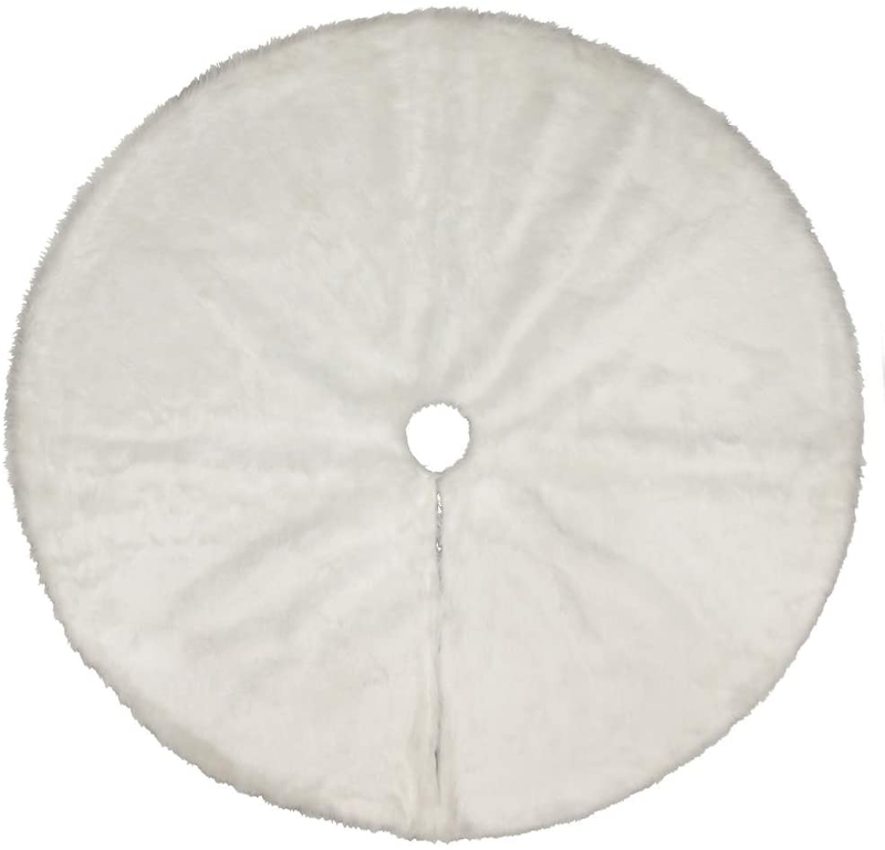 Meriwoods Christmas Tree Skirt 48 Inch, Large Plush Faux Fur Tree Collar, Country Rustic Indoor Xmas Decorations, White Home & Garden > Decor > Seasonal & Holiday Decorations > Christmas Tree Skirts Meriwoods   