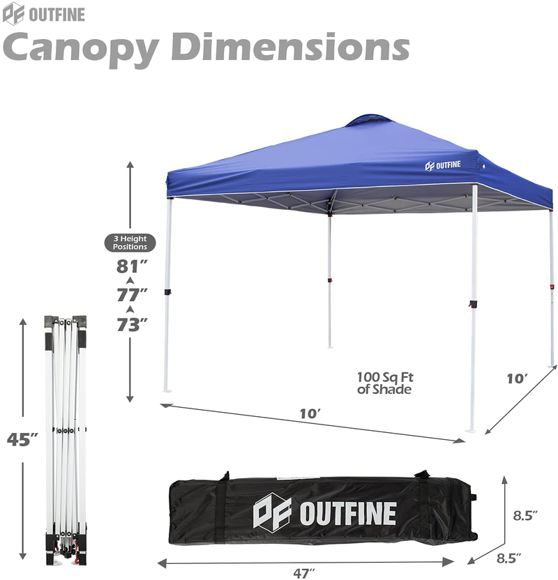 OUTFINE Pop-up Canopy 10x10 Patio Tent Instant Gazebo Canopy with Wheeled Bag,Canopy Sandbags x4,Tent Stakesx8 (Blue, 1010FT) Home & Garden > Lawn & Garden > Outdoor Living > Outdoor Structures > Canopies & Gazebos OUTFINE   