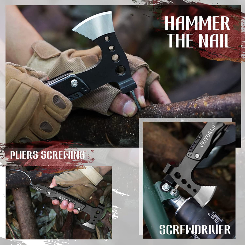 Gifts for Men Dad, Camping Accessories, Survival Gear and Equipment, Unique Hunting Fishing Gift Ideas for Him Boyfriend Husband Teenage Boys, Cool Gadgets, Multitool Axe Sporting Goods > Outdoor Recreation > Camping & Hiking > Camping Tools Veitorld   