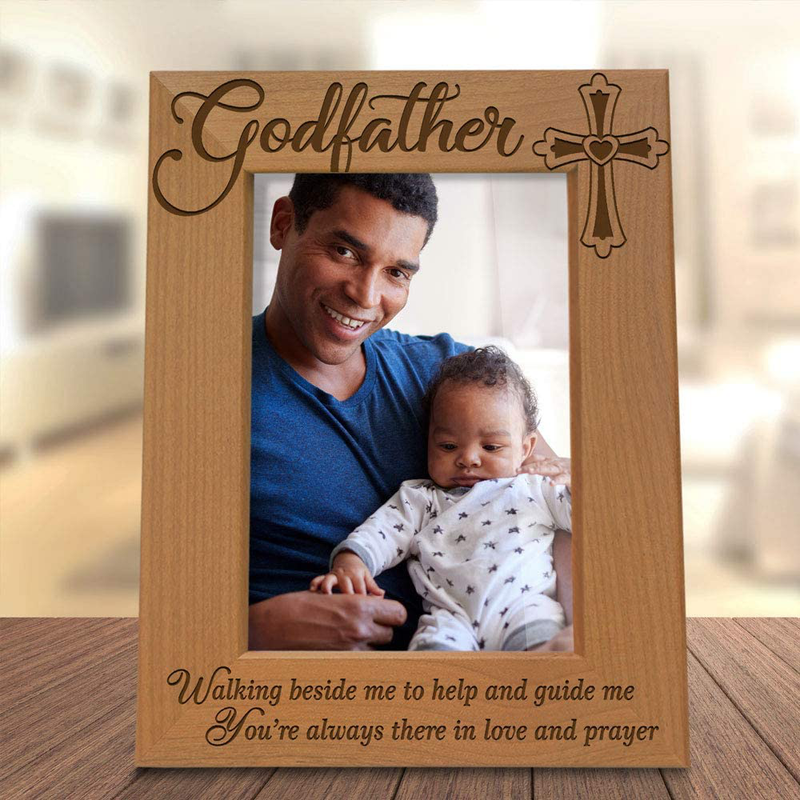 KATE POSH - Godfather Engraved Natural Wood Picture Frame, Cross Decor, Godfather Gift from Godchild, Baptism Gifts, Religious Catholic Gifts, Thank You Gifts (4" x 6" Vertical) Home & Garden > Decor > Seasonal & Holiday Decorations KATE POSH   