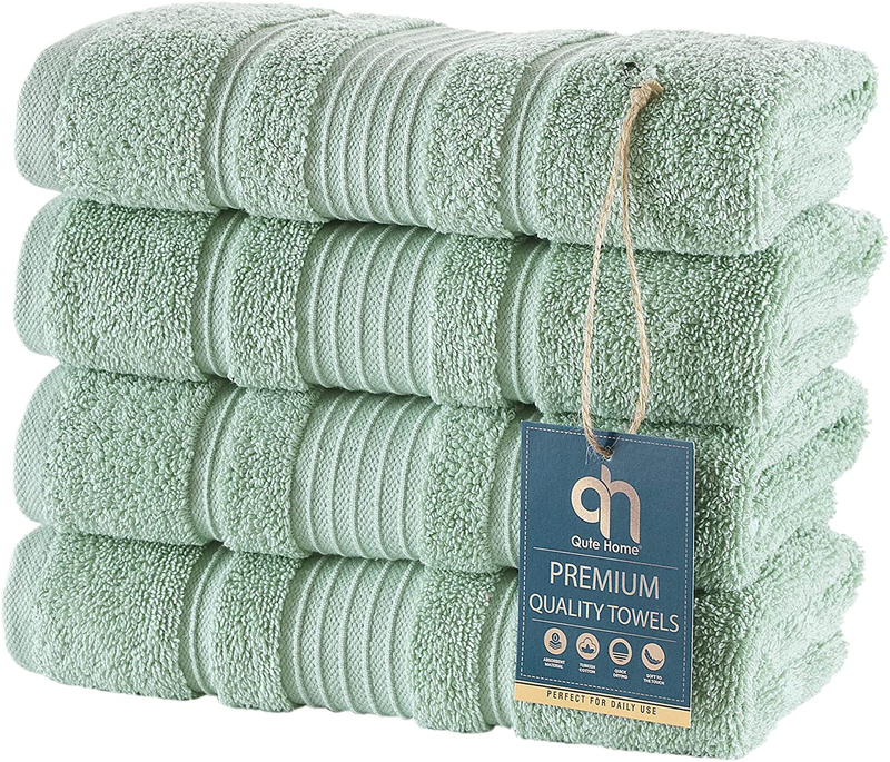 Qute Home 4-Piece Bath Towels Set, 100% Turkish Cotton Premium Quality Towels for Bathroom, Quick Dry Soft and Absorbent Turkish Towel Perfect for Daily Use, Set Includes 4 Bath Towels (White)