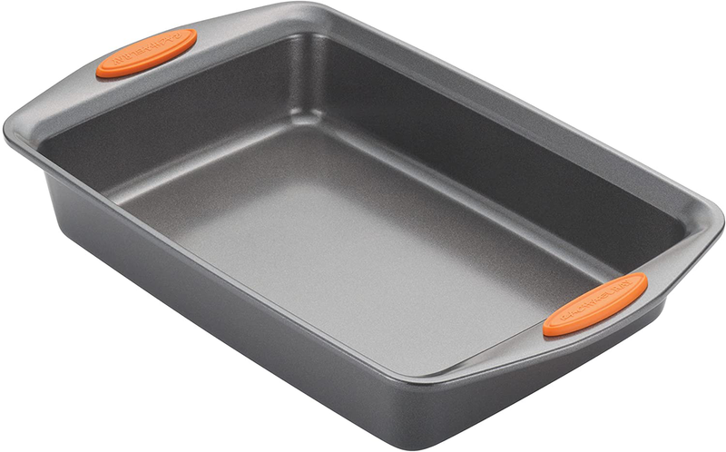 Rachael Ray 55673 Nonstick Bakeware Set with Grips includes Nonstick Bread Pan, Baking Pans and Cake Pans - 5 Piece, Gray with Orange Grips