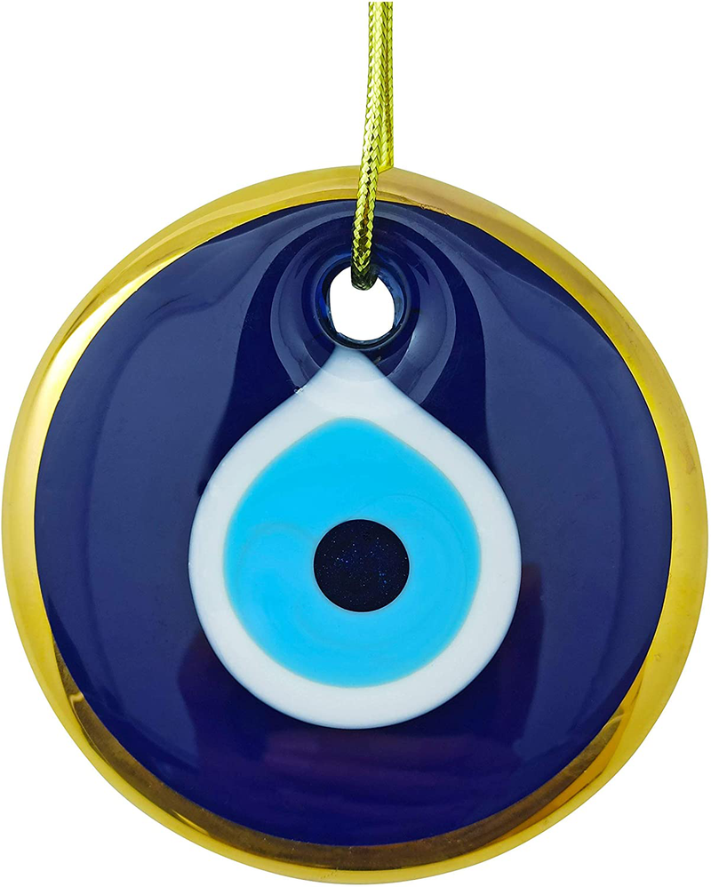 Erbulus Glass Blue Evil Eye Wall Hanging Gold Ornament - Turkish Nazar Bead - Home Protection Charm - Wall Decor Amulet in a Box Home & Garden > Decor > Seasonal & Holiday Decorations Erbulus Blue, Gold  