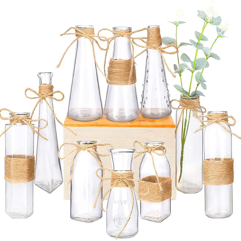 Nilos Glass Vases Set of 10, Clear Glass Flower Vase with Rope Design and Differing Unique Shapes for Home Decoration Home & Garden > Decor > Vases Nilos Default Title  