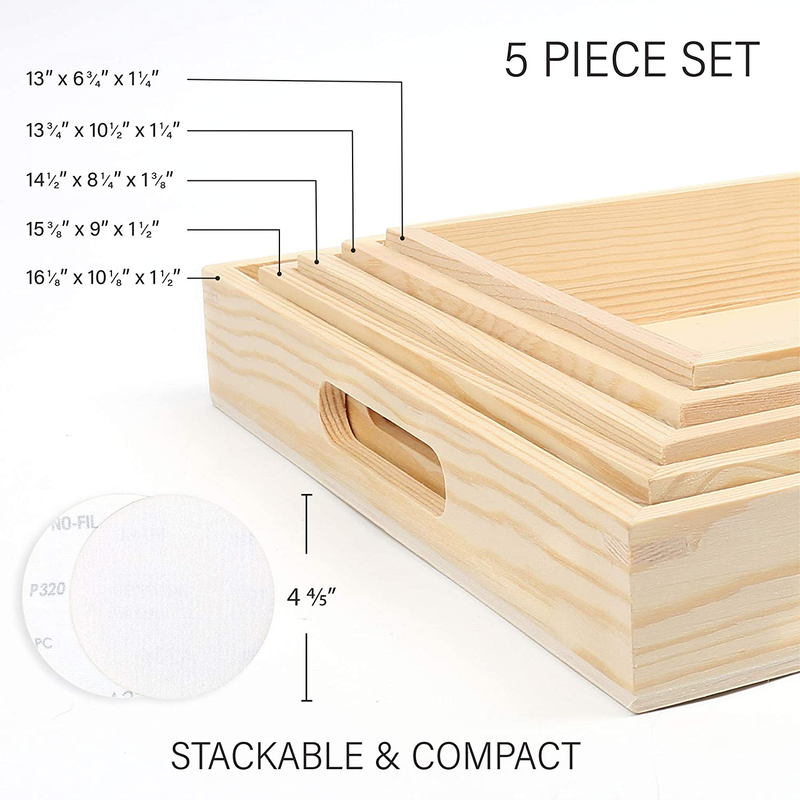 LotFancy 5PC Wooden Nesting Serving Trays, Unfinished Natural Wood Trays with Handles, for Craft and Decor, Food Organizer for Breakfast, Lunch, Dinner Home & Garden > Decor > Decorative Trays LotFancy   