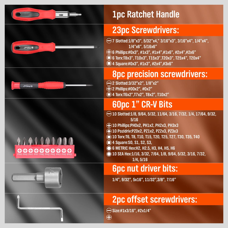 HORUSDY 101-Piece Magnetic Screwdriver Set with Plastic Racking, Tools for Men Tools Gift Hardware > Tools > Tool Sets > Hand Tool Sets HORUSDY   