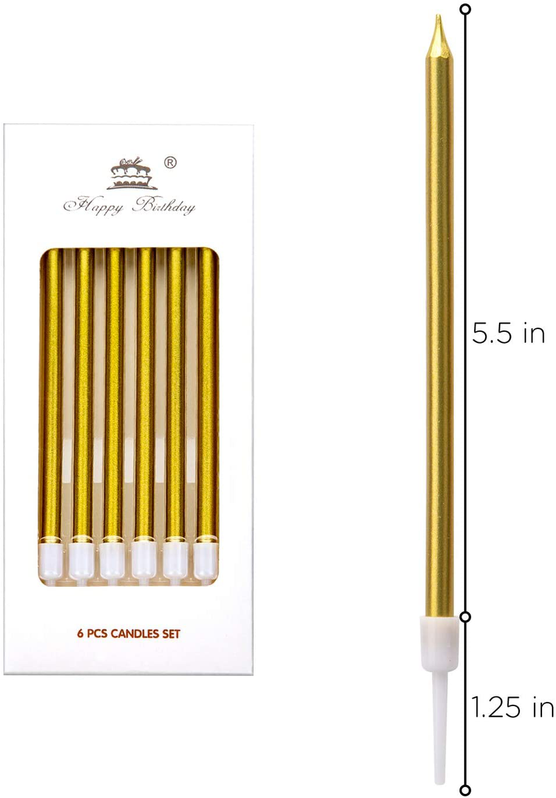 LUTER Metallic Birthday Candles in Holders Tall Birthday Cake Candles Long Thin Cupcake Candles for Birthday Wedding Party Decoration(24 Pieces) (Gold) Home & Garden > Decor > Home Fragrances > Candles LUTER   