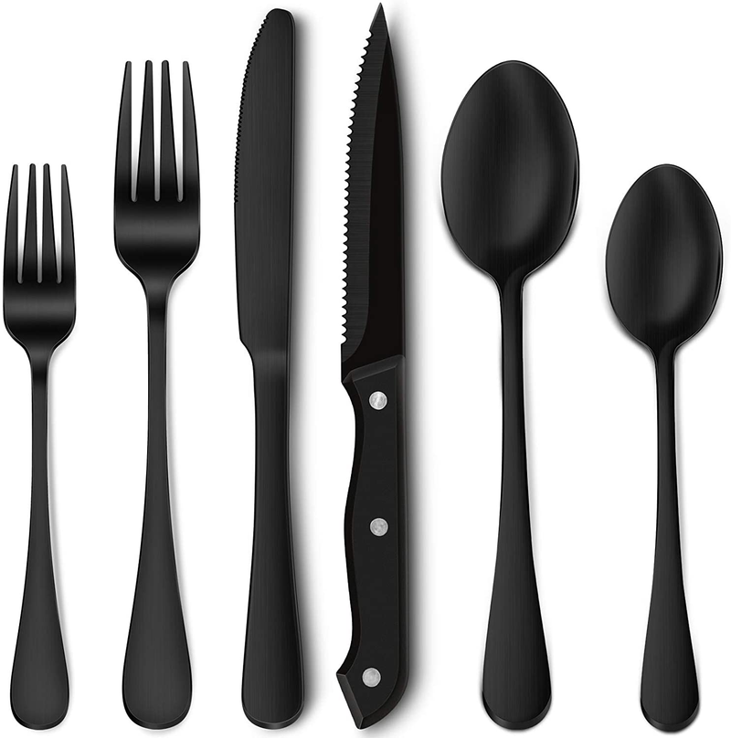 Hiware 24 Pieces Matte Black Silverware Set with Steak Knives, Stainless Steel Flatware Cutlery Set, Service for 4, Kitchen Utensil Tableware Set, Hand Wash Recommended Home & Garden > Kitchen & Dining > Tableware > Flatware > Flatware Sets Hiware 72-piece  