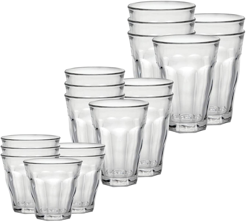 Duralex CC1/18 Made In France Picardie 18-Piece Clear Drinking Glasses & Tumbler Set: Set includes: (6) 8-3/4 oz, (6) 12 -5/8 oz, (6) 16-7/8 oz