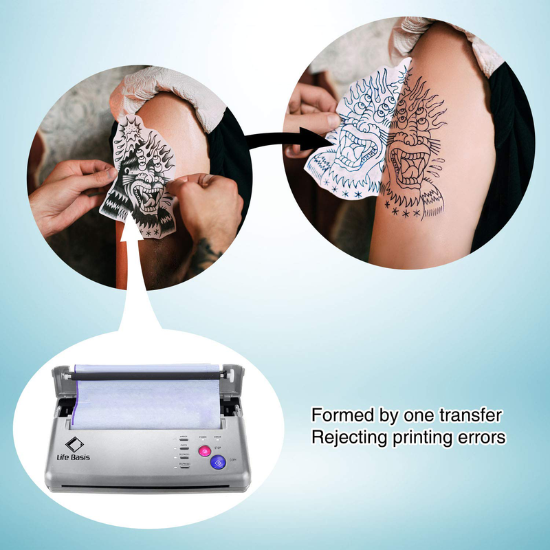 Life Basis Tattoo Stencil Transfer Machine Thermal Tattoo Kit Copier Printer Thermal Printer for Temporary and Permanent Tattoos Free 10pcs Tattoo Stencil Transfer Paper Silver Update Version