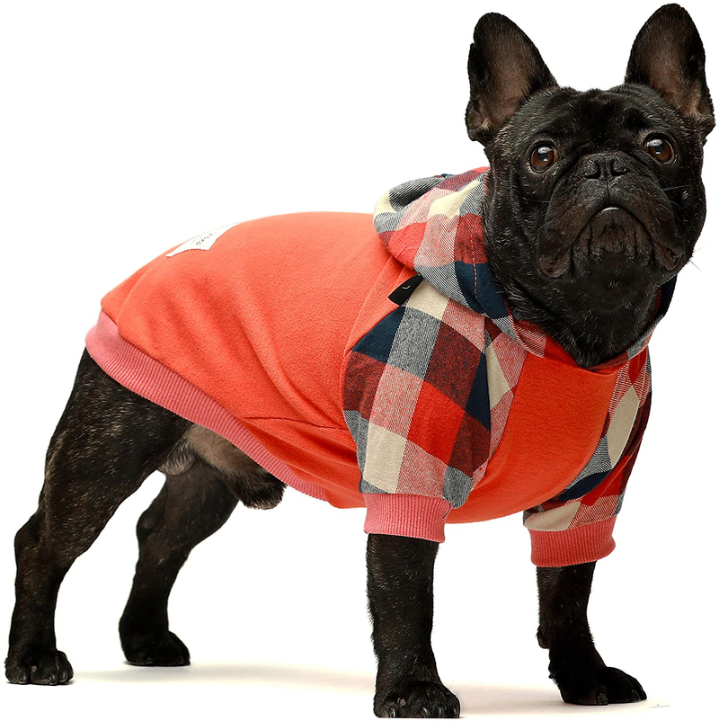 Fitwarm 100% Cotton Plaid Dog Clothes Lightweight Puppy Hoodie Pet Sweatshirt Doggie Hooded Outfits Cat Apparel Animals & Pet Supplies > Pet Supplies > Dog Supplies > Dog Apparel Fitwarm   