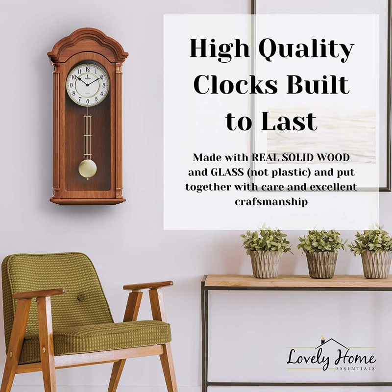 Pendulum Wall Clock, Silent Decorative Wood Clock with Swinging Pendulum, Battery Operated, Large Carved Wooden Design, for Living Room, Kitchen, Office & Home Décor, 26 x 12 inches Home & Garden > Decor > Clocks > Wall Clocks Lovely Home Essentials   