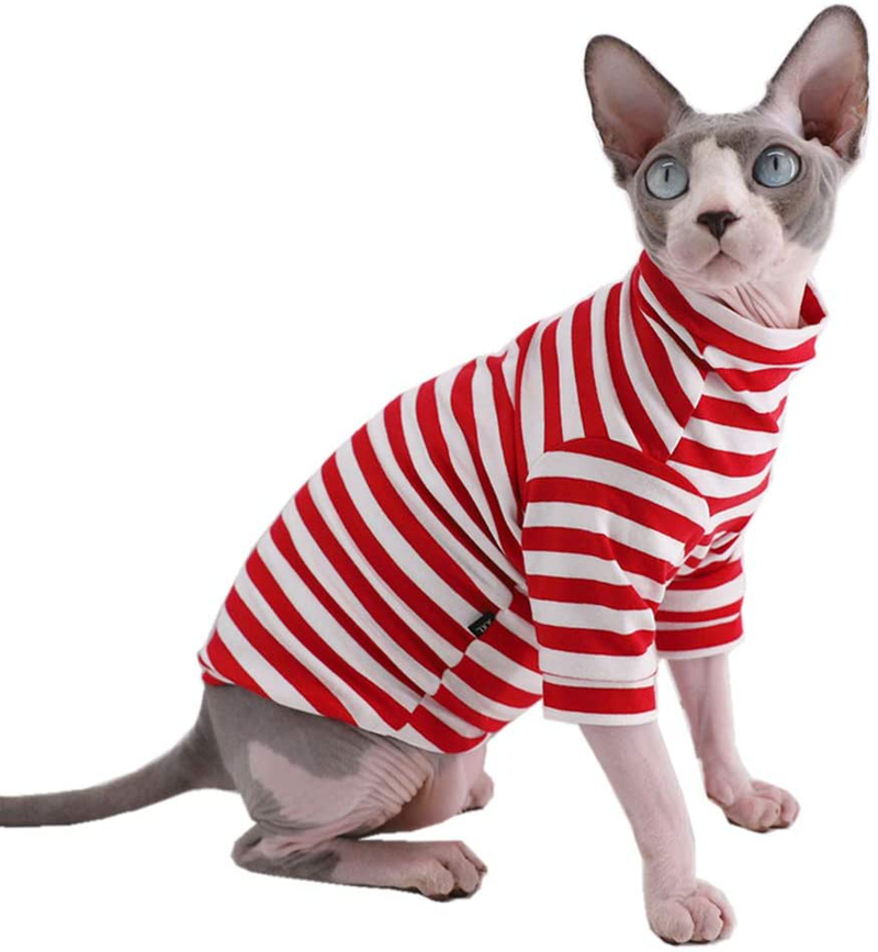 Sphynx Hairless Cat Red Stripe Breathable Summer Cotton T-Shirts Pet Clothes,Round Collar Vest Kitten Shirts Sleeveless, Cats & Small Dogs Apparel Animals & Pet Supplies > Pet Supplies > Cat Supplies > Cat Apparel Kitipcoo Red Stripes Medium (Pack of 1) 
