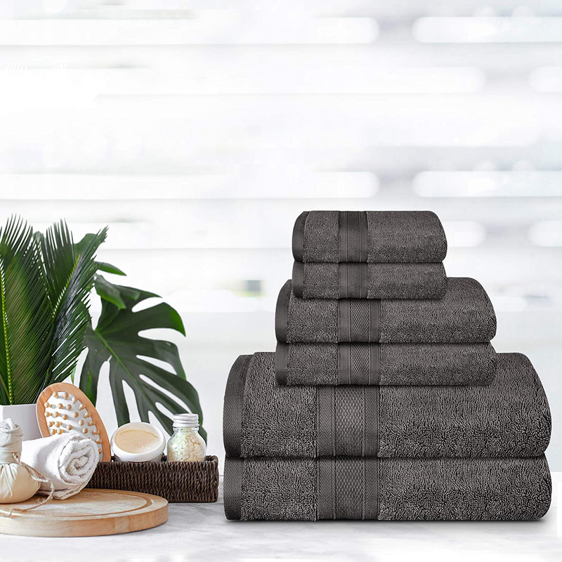 TRIDENT Soft and Plush, 100% Cotton, Highly Absorbent, Bathroom Towels, Super Soft, 6 Piece Towel Set (2 Bath Towels, 2 Hand Towels, 2 Washcloths), 500 GSM, Charcoal Home & Garden > Linens & Bedding > Towels TRIDENT   