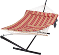 SUNCREAT Outdoor Double Hammock with Stand, Two Person Cotton Rope Hammock with Polyester Pad, Circle Pattern Home & Garden > Lawn & Garden > Outdoor Living > Hammocks SUNCREAT Red Stripe  