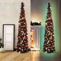 Halloween Christmas Tree with 50 Lights,5ft Black Artificial Glittery Circle Sequin Collapsible Pencil Tinsel Trees for Decorations Indoor Holiday Party Home & Garden > Decor > Seasonal & Holiday Decorations > Christmas Tree Stands WOKEISE Orange+pumpkin  