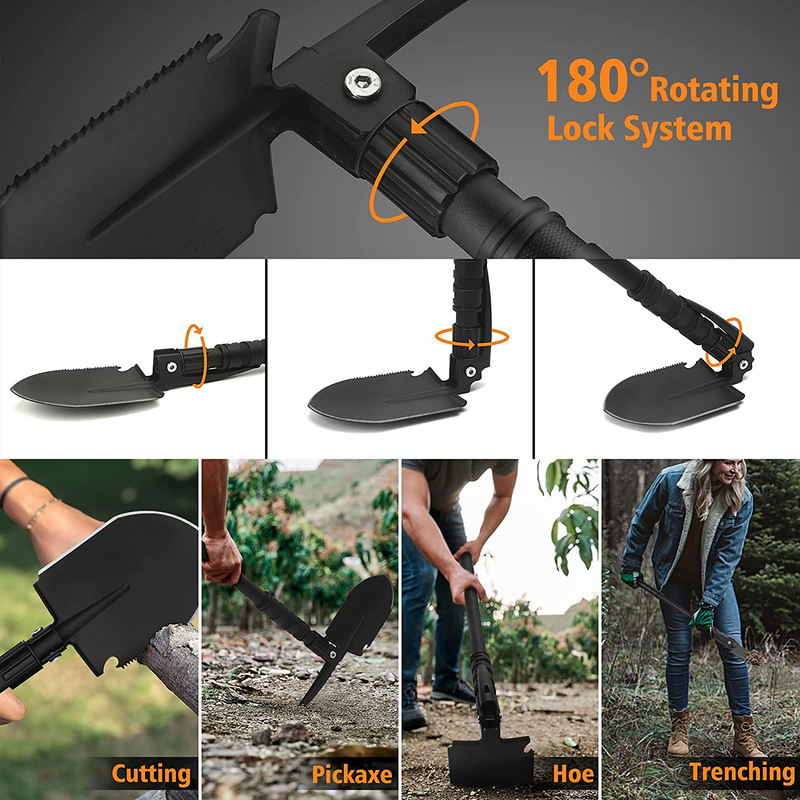 FLYEGO Survival Camping Shovel, 24.8 Inch Lightweight Shovel Folding Multitool, High Carbon Steel Army Metal Detecting Tool, Entrenching E Tool for Digging, Car, Backpacking Sporting Goods > Outdoor Recreation > Camping & Hiking > Camping Tools FLYEGO   