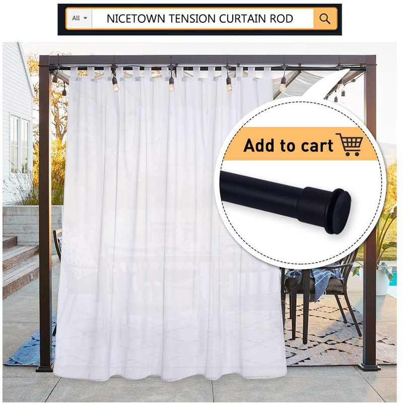NICETOWN Extra Long Outdoor Drape - Tab Top Indoor Outdoor Waterproof Sheer Curtain Panel with Rope Tieback for Pergola, Front Porch (1 Piece, 100 X 96 Inch in White) Sporting Goods > Outdoor Recreation > Camping & Hiking > Mosquito Nets & Insect Screens NICETOWN   