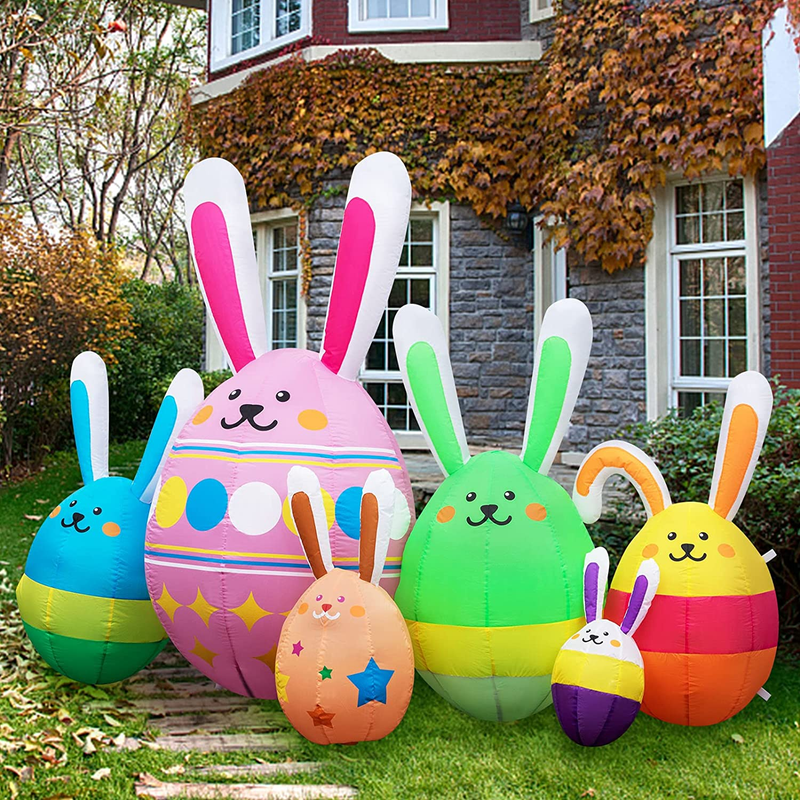 Easter Inflatable Outdoor Decorations 7 Ft Long Easter Egg Inflatable with Build-In Leds Blow up Inflatables for Easter Holiday Party Indoor, Outdoor, Yard, Garden, Lawn Decor (Easter Eggs) Home & Garden > Decor > Seasonal & Holiday Decorations Oyydecor   