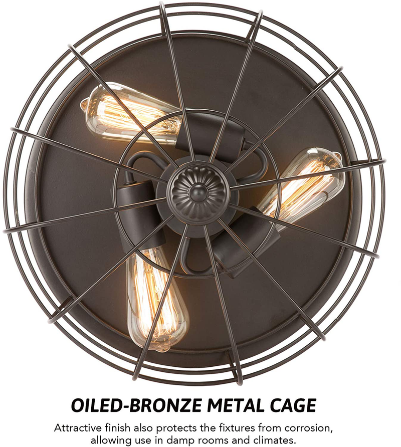 CO-Z 15 Inch Industrial 3-Light Vintage Metal Cage Flush Mount Ceiling Light, Oil Rubbed Bronze Finish, Rustic Ceiling Lighting Fixture for Bedroom, Dining Room, Living Room, Farmhouse Lighting Home & Garden > Lighting > Lighting Fixtures > Ceiling Light Fixtures KOL DEALS   