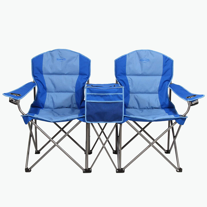 Kamp-Rite KAMPCC376 Outdoor Camping Furniture Beach Patio Sports 2 Person Double Folding Lawn Chair with Cooler and Cup Holders, Blue Sporting Goods > Outdoor Recreation > Camping & Hiking > Camp Furniture Kamp-Rite   