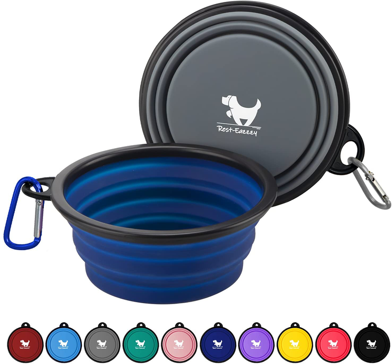 Rest-Eazzzy Expandable Dog Bowls for Travel, 2-Pack Dog Portable Water Bowl for Dogs Cats Pet Foldable Feeding Watering Dish for Traveling Camping Walking with 2 Carabiners, BPA Free  Rest-Eazzzy grey&navy Medium 