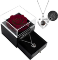 Preserved Real Rose with I Love You Necklace in 100 Languages Enchanted Rose Eternal Flower Gifts for Her Mom Wife Girlfriend on Christmas Valentines Day Mothers Day Birthday Anniversary (Wine Red)