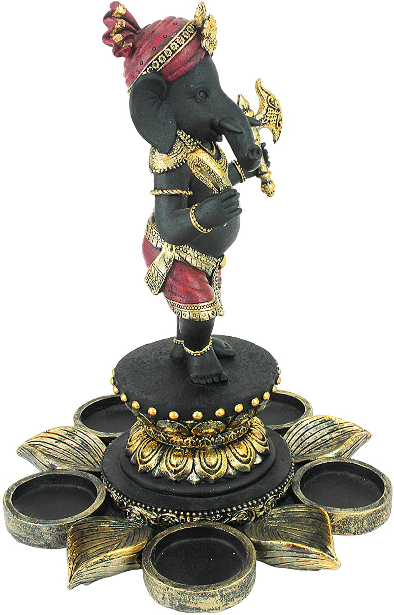 Design Toscano QS29200 Standing Lord Ganesha on Lotus Flower Hindu Elephant God Statue Candle Holder, 10 Inch, Black, Red and Gold Home & Garden > Decor > Home Fragrance Accessories > Candle Holders Design Toscano   