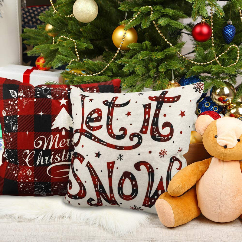 Christmas Decorations Pillow Covers 18x18 Inch Set of 4 for Home Decor Farmhouse Black and Red Buffalo Plaid Pillow Covers Holiday Rustic Linen Pillow Case Throw Pillow Covers for Sofa Couch ZJHAI Home & Garden > Decor > Seasonal & Holiday Decorations& Garden > Decor > Seasonal & Holiday Decorations ZJHAI   