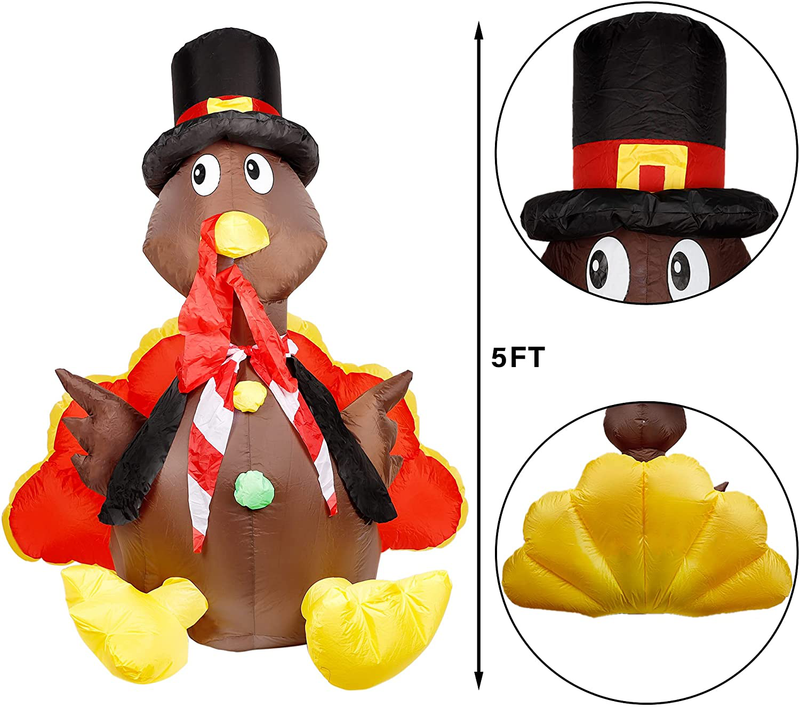 Cllayees Thanksgiving Inflatable 5 Ft Turkey LED Lights, Blow up Outdoor Decorations for Garden Yard Lawn Autumn Party Home & Garden > Decor > Seasonal & Holiday Decorations& Garden > Decor > Seasonal & Holiday Decorations Cllayees   