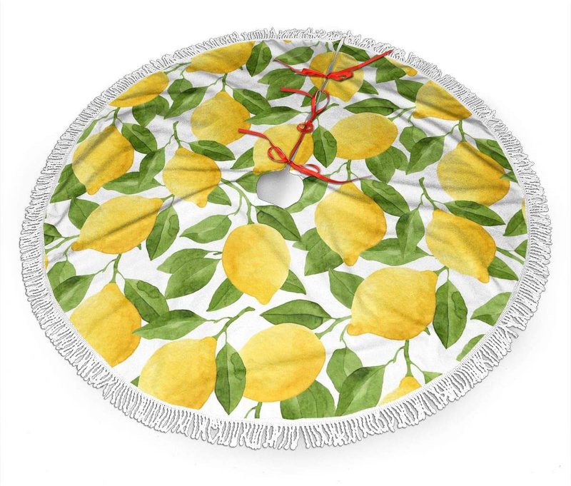 MSGUIDE American Football Christmas Tree Skirt 48 Inch Large Halloween Xmas Tree Decor for Holiday Party Decor Christmas Decoration Home & Garden > Decor > Seasonal & Holiday Decorations > Christmas Tree Skirts MSGUIDE Watercolor Lemon Fruit 36" 