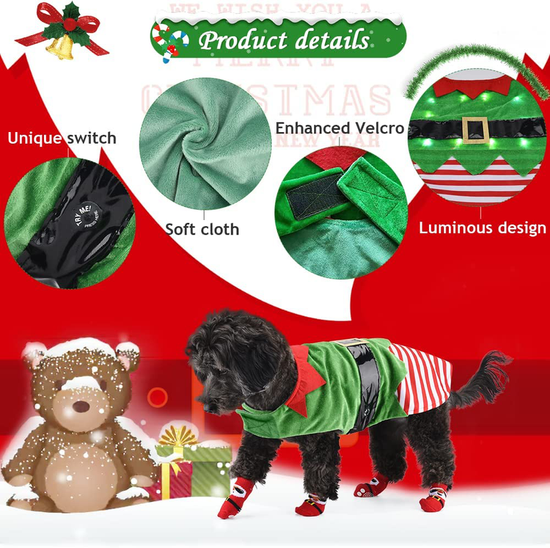 Sebaoyu Christmas Dog Clothes Dresses Winter Pet Puppy Coat Cloak with Color Light Warm Cat Christmas Costume Cape Outfit Xmas Doggy Jacket Apparel Party Clothing Cosplay Animals & Pet Supplies > Pet Supplies > Dog Supplies > Dog Apparel Sebaoyu   