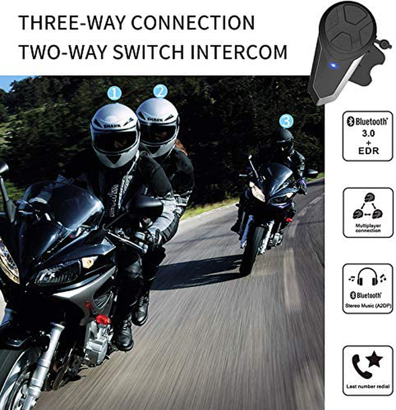 Motorcycle Bluetooth Headset Yaconob BT-S3 1000m Motorcycle Helmet Bluetooth Radio Intercom Wireless Interphone to 2-3 Riders (Waterproof/Handsfree/Stereo Music/FM Radio/GPS/MP3 2 Pack  Yaconob   