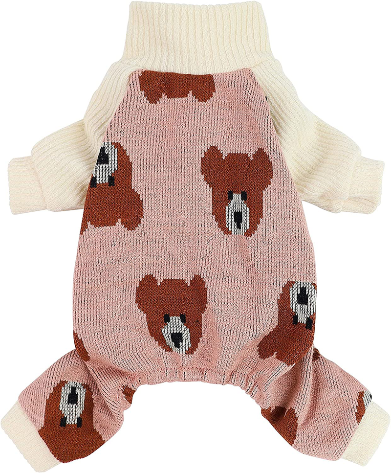 Fitwarm Bear Dog Pajamas Thermal Knitted Pet Clothes Puppy Sweater Coat Doggie Turtleneck PJS Lightweight Doggy Pullover Outfits Cat Jumpsuits Pink Animals & Pet Supplies > Pet Supplies > Dog Supplies > Dog Apparel Fitwarm Pink XL 