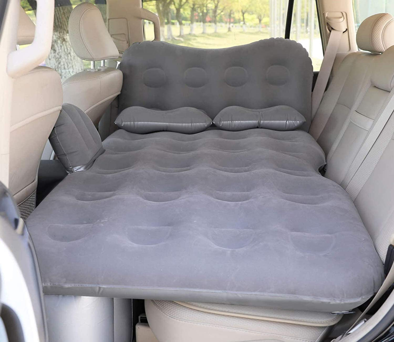 SAYGOGO Inflatable Car Air Mattress Travel Bed - Thickened Car Camping Bed Sleeping Pad with Electric Car Air Pump Flocking & PVC Surface Car Tent with 2 Pillows for SUV Sedan Pickup Back Seat Sporting Goods > Outdoor Recreation > Camping & Hiking > Tent Accessories SAYGOGO Grey  