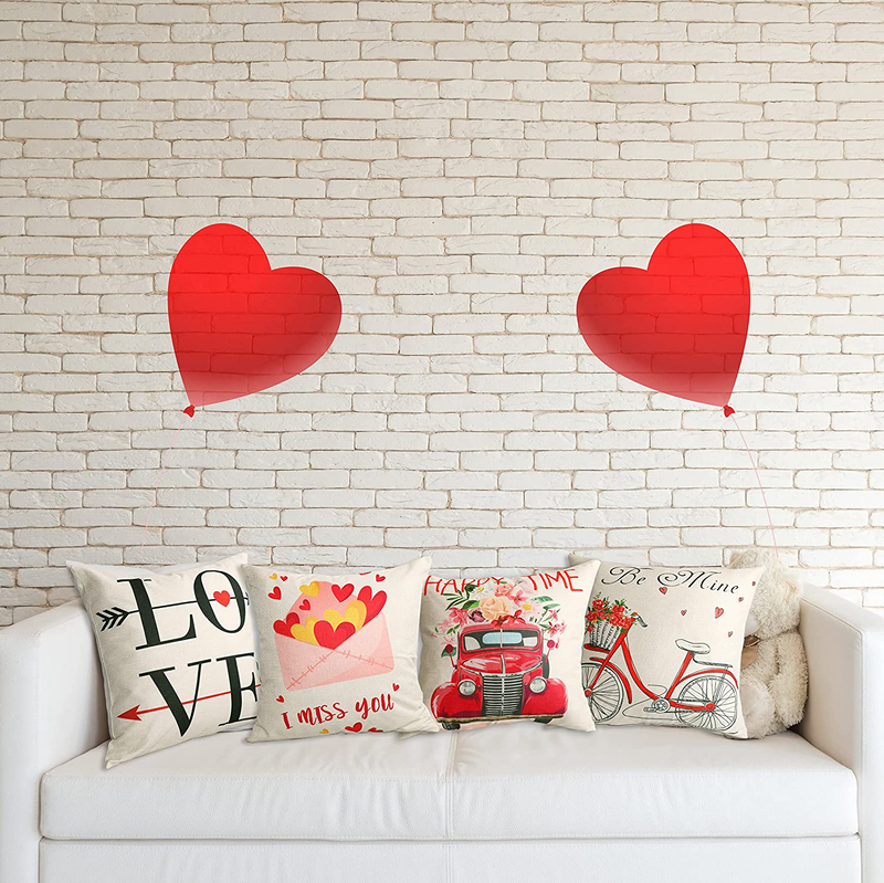 Geefuun 8PCS Valentine’S Day Throw Pillow Case Decorations - Valentine Linen Cushion Cover 18 X 18 Inches Pink Truck Red Heart Love Bicycle Gift Decor for Sofa Couch Home & Garden > Decor > Chair & Sofa Cushions Geefuun   