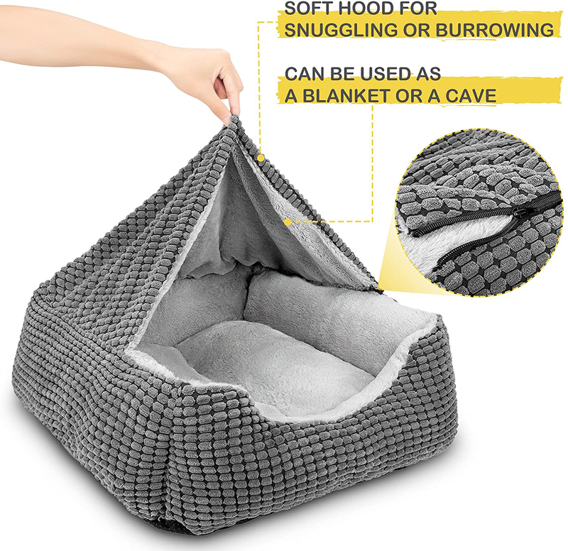GASUR Dog Beds for Large Medium Small Dogs, Rectangle Cave Hooded Blanket Puppy Bed, Luxury Anti-Anxiety Orthopedic Cat Beds for Indoor Cats, Warmth and Machine Washable