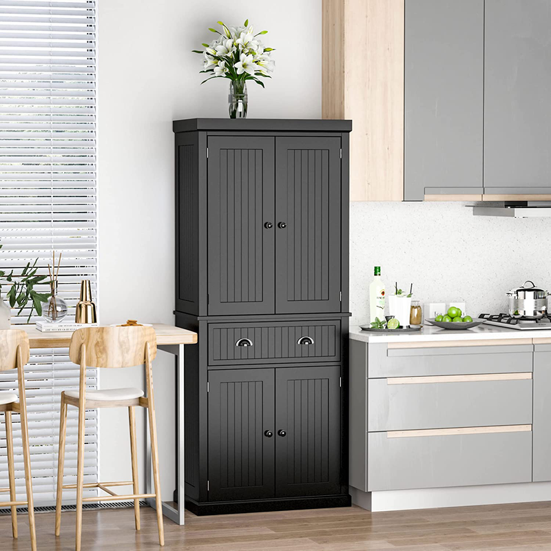 HOMCOM 72" Traditional Freestanding Kitchen Pantry Cabinet Cupboard with Doors and 3 Adjustable Shelves, Black Home & Garden > Kitchen & Dining > Food Storage HOMCOM   