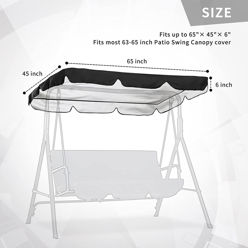 Hohong Patio Swing Canopy Cover,Porch Swing Replacement Waterproof Sunshade Canopy Cover with Velcro Strap for Outdoor Garden Chairs,Black - 65x45x6inch Home & Garden > Lawn & Garden > Outdoor Living > Porch Swings Hohong   