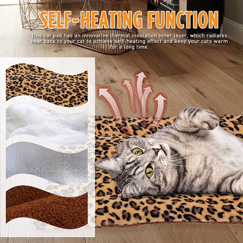 FLYSTAR Cat Bed Mat - Self Self Heating Warming Leopard Cute Cat Pad, Soft Flannel & Cotton, Support Machine Wash and Hand Wash, Comfortable Suitable for Small, Medium, Large Cats/Puppies Animals & Pet Supplies > Pet Supplies > Cat Supplies > Cat Beds FLYSTAR   