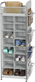 Simple Houseware Shoe Stand Tower Rack W/ Side Hanging Bag 20-Pair, Grey Furniture > Cabinets & Storage > Armoires & Wardrobes Simple Houseware Grey  
